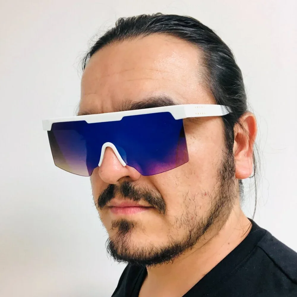 Men Sunglasses Blue Mirror Lens White Frame Driving Running Fishing Style Lentes